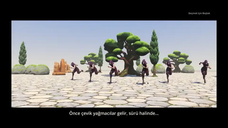 Claude'un oyun motorunda, oyunun kendi modelleriyle kurduğu ara sahne.