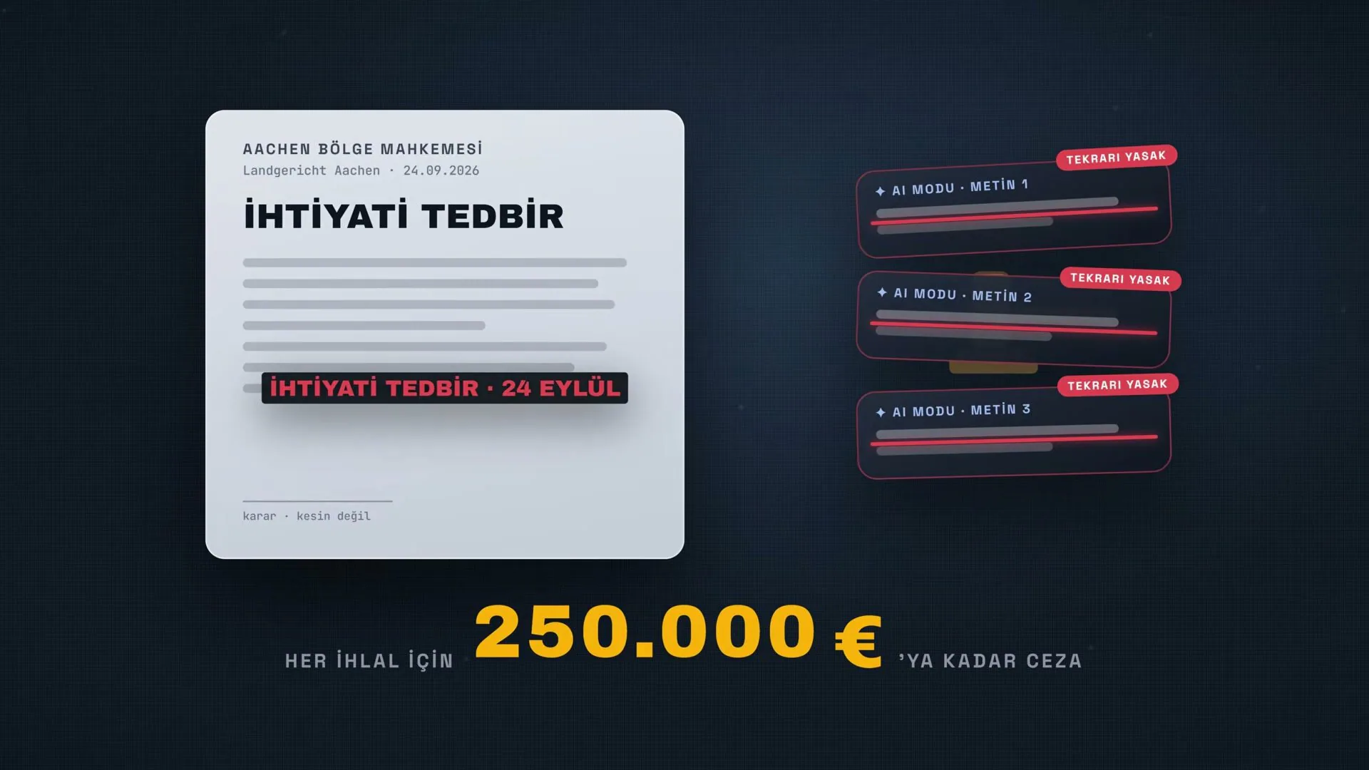 Aachen mahkemesinin kararı yapay zeka modunun yazdığı üç metni yasaklıyor. Karar kesin değil.