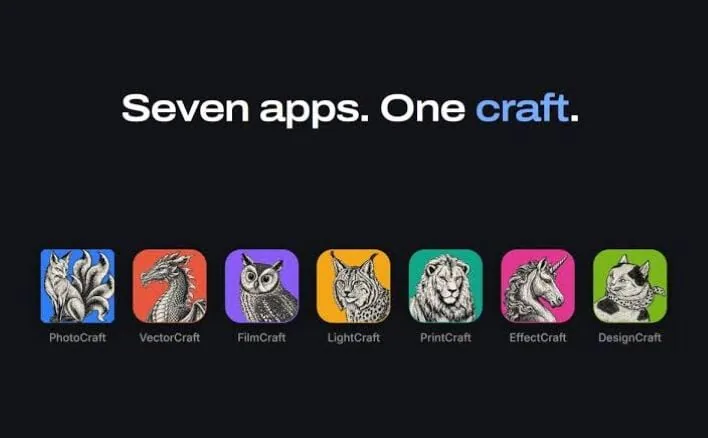 ArtCraft'ın yedi uygulaması. Her biri bir Adobe programının karşılığı.