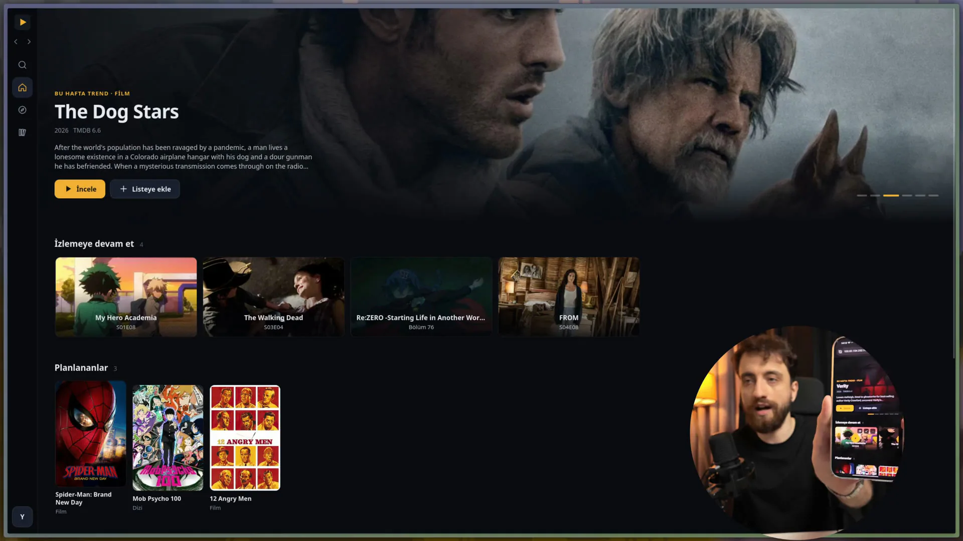 Evdeki sunucuda çalışan film ve dizi sayfam, NetBird IP'siyle telefondan da açılıyor.
