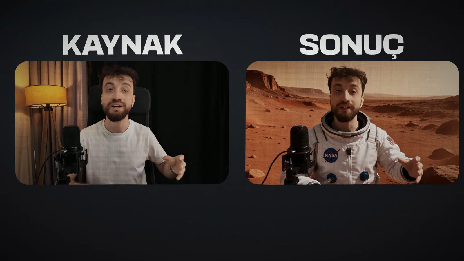 Solda kaynak kayıt, sağda Mars. Jestler birebir aynı.