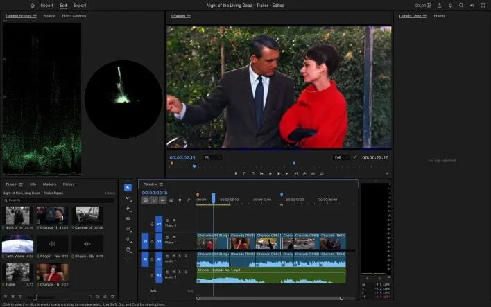 FilmCraft'ta kaynak ve program monitörü, altta zaman çizelgesi. Premiere kullanan biri yadırgamaz.